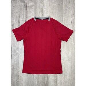 Lululemon Mens Large Red & Gray Metal Vent Tech Lightweight V-Neck Gym Shirt N